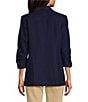 Jones New York Linen Blend Notch Lapel Long Scrunch Sleeve Open Front Blazer - Image 2