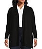 Color:Jones Black - Image 1 - Plus Size Icon Side Slit Hem Open-Front Cardigan