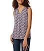 Color:Pacific Navy Multi - Image 1 - Printed Moss Crepe V-Neck Sleeveless Relaxed Fit Top