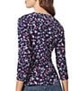 Color:Pacific Navy/Fresh Guava - Image 2 - Printed Moss Crepe 3/4 Sleeve Faux Wrap Top