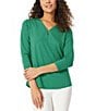 Color:Kelly Multi - Image 1 - Printed Moss Crepe 3/4 Sleeve V-Neck Top