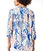 Color:NYC White/Light Sapphire Multi - Image 2 - Ocean Printed V-Neck 3/4 Sleeve Pleated Front Tunic