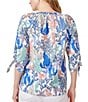 Color:NYC White/Light Sapphire Multi - Image 2 - Printed V-Neck Embellished Tie 3/4 Sleeve Top