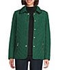 Jones New York Quilted Point Collar Front Snap Jacket, Color:Forest Green/Jones Black - Image 1