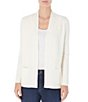 Color:Jones White - Image 1 - Ribbed Trim Open Front Long Sleeve Cardigan