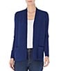 Color:Navy - Image 1 - Ribbed Trim Open Front Long Sleeve Cardigan