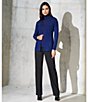 Color:Navy - Image 3 - Ribbed Trim Open Front Long Sleeve Cardigan