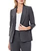 Color:Gray - Image 1 - Roll Cuff Notch Lapel 3/4 Sleeve Blazer