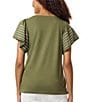 Color:Jasper Green - Image 2 - Round Neck Short Flutter Sleeve Tee Shirt