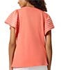 Color:Coral Sun - Image 2 - Round Neck Short Flutter Sleeve Tee Shirt