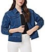 Color:Shore Wash - Image 1 - Shirred Sleeve Zip Front Denim Jacket