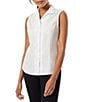 Color:White - Image 1 - Sleeveless Button Front Collared Blouse