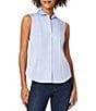 Color:Blue - Image 1 - Sleeveless Button Front Collared Blouse