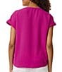 Color:Bright Orchid - Image 2 - Solid Jasper Crepe Boat Neck Short Roll-Tab Sleeves Top