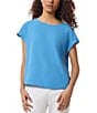 Color:Blue Lagoon - Image 1 - Solid Jasper Crepe Boat Neck Short Roll-Tab Sleeves Top
