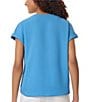 Color:Blue Lagoon - Image 2 - Solid Jasper Crepe Boat Neck Short Roll-Tab Sleeves Top