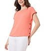 Color:Coral Sun - Image 1 - Solid Jasper Crepe Boat Neck Short Roll-Tab Sleeves Top