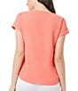 Color:Coral Sun - Image 2 - Solid Jasper Crepe Boat Neck Short Roll-Tab Sleeves Top
