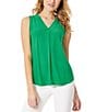 Color:Kelly - Image 1 - Stretch Crepe V Neckline Pleat Front Sleeveless Blouse