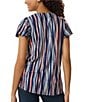 Color:Pacific Navy Multi - Image 2 - Stretch Printed V-Neck Flutter Cap Sleeve Top