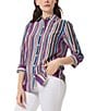 Color:Jones Black/Bright Orchid Multi - Image 1 - Stripe Collared Neckline Long Sleeve Button Front Shirt