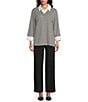Jones New York Stripe Pique Point Collar Long Sleeve Twofer Top, Color:NYC White/Jones Black - Image 3