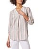 Color:Blue/Coral Combo - Image 1 - Stripe V-Neck Pleat Front 3/4 Sleeve Tunic
