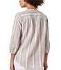 Color:Blue/Coral Combo - Image 2 - Stripe V-Neck Pleat Front 3/4 Sleeve Tunic
