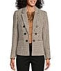 Color:Praline Multi - Image 1 - Tweed Houndstooth Notch Lapel Pocketed Faux Double Breasted Blazer