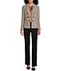 Color:Praline Multi - Image 3 - Tweed Houndstooth Notch Lapel Pocketed Faux Double Breasted Blazer