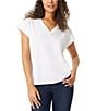 Color:NYC White - Image 1 - V-Neck Short Sleeve Top