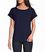 Jones New York Woven Crepe Round Neck Short Button Sleeve Blouse - Image 1