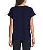 Jones New York Woven Crepe Round Neck Short Button Sleeve Blouse - Image 2