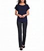 Jones New York Woven Crepe Round Neck Short Button Sleeve Blouse - Image 3