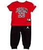 Color:Black/Red - Image 1 - Baby Boys 12-24 Months Short Sleeve Lil Champ Allover Printed Tee & Solid Jogger Pants