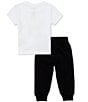 Color:Black/White - Image 2 - Baby Boys 12-24 Months Short Sleeve Lil Champ Allover Printed Tee & Solid Jogger Pants
