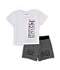 Color:Carbon Heather - Image 1 - Baby Boys 12-24 Months Short Sleeve Logo T-Shirt & Coordinating Shorts Set