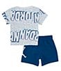 Color:Industrial Blue - Image 2 - Baby Boys 12-24 Months Short-Sleeve Mixed-Media Logo T-Shirt & Solid Shorts Set
