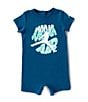 Color:Industrial Blue - Image 1 - Baby Boys Newborn-9 Months Short-Sleeve Logo-Detailed Shortall