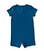 Color:Industrial Blue - Image 2 - Baby Boys Newborn-9 Months Short-Sleeve Logo-Detailed Shortall