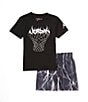 Color:Black - Image 1 - Little Boys 2T-4T Short Sleeve Sport Mesh AOP T-Shirt & Short 2-Piece Set