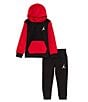 Color:Black/Gym Red - Image 1 - Little Boys 2T-7 Long Sleeve Fleece Hoodie & Matching Fleece Jogger Pants Set