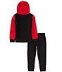 Color:Black/Gym Red - Image 2 - Little Boys 2T-7 Long Sleeve Fleece Hoodie & Matching Fleece Jogger Pants Set