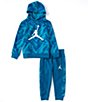 Color:French Blue/New Emerald/White - Image 1 - Little Boys 2T-7 Long-Sleeve MJ Essentials All-Over Print Fleece Pull-Over Hoodie & Jogger 2-Piece Set