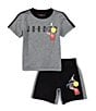 Color:023 Black - Image 1 - Little Boys 2T-7 Short Sleeve Air Jordan Patch FT T-Shirt & Shorts Set