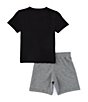 Color:023 Black - Image 2 - Little Boys 2T-7 Short Sleeve Air Jordan Patch FT T-Shirt & Shorts Set