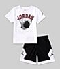Color:Black - Image 1 - Little Boys 2T-7 Short Sleeve Hoops Stiles Mesh T-Shirt & Shorts Set