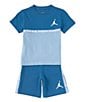 Color:Blue - Image 1 - Little Boys 2T-7 Short Sleeve Jumpman Blocked FT Taping T-Shirt & Short Set