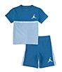 Color:Blue - Image 2 - Little Boys 2T-7 Short Sleeve Jumpman Blocked FT Taping T-Shirt & Short Set
