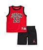 Color:Black/Red - Image 1 - Little Boys 2T-7 Sleeveless Jordan 23 Jersey Tank & Shorts Set